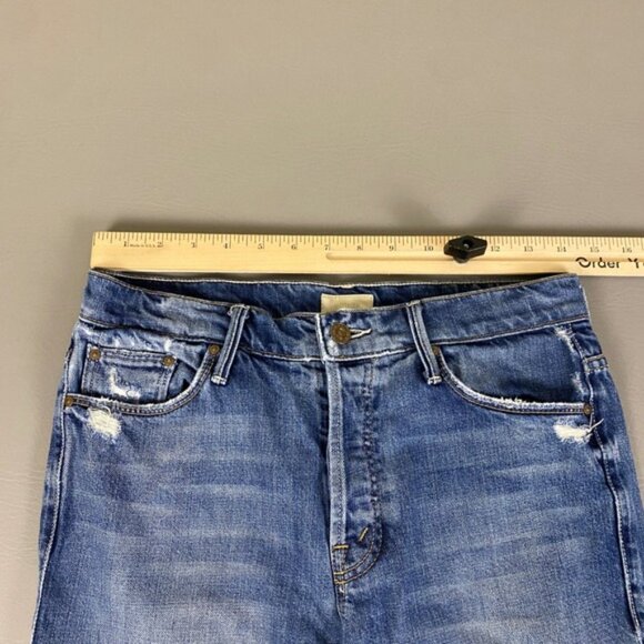 MOTHER The Nomad Crop Fray Jeans Size 28‎ Blue Flare Twice As Nice Distressed - Picture 8 of 15